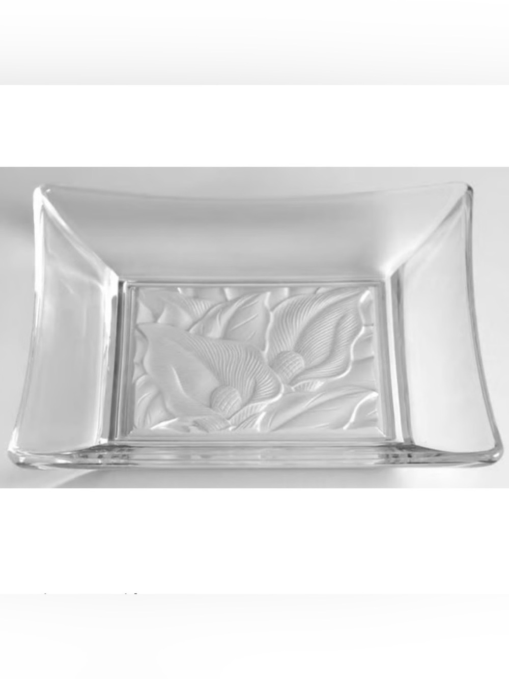 Hoya Crystal 9" River Lily Decorative Embossed Floral Square Glass Plate